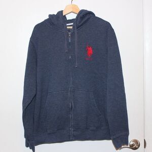 U.S. Polo Assn. Blue Cotton Blend Zip-Up Hooded Sweatshirt Men's Size Large